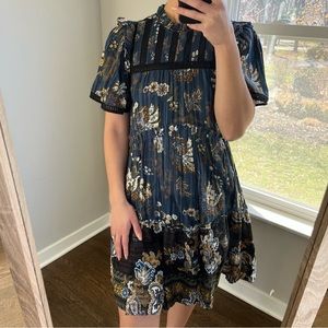 Sea New York blue floral mini dress with lace detailing